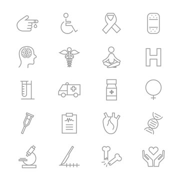 Medical Health Fitness and Science Set Of Healthy Icons Line