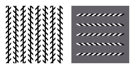 Zoellner optical illusion. In the left figure the vertical black lines seem to be unparallel, but in reality they are parallel. In the right figure the horizontal brick lines are also parallel.