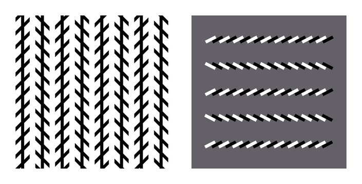Zoellner optical illusion. In the left figure the vertical black lines seem to be unparallel, but in reality they are parallel. In the right figure the horizontal brick lines are also parallel.