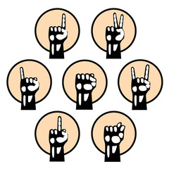 Set of vintage hands. Retro styled design elements.