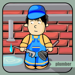 Vector person character portrait. Plumber portrait isolated on unpainted fence background. Cartoon style. Human profession icon.