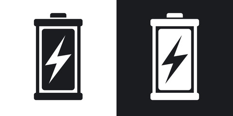 Charged battery icon, vector. Two-tone version on black and white background