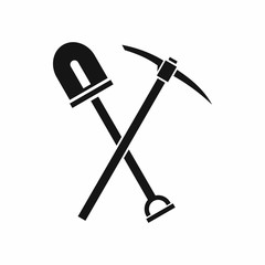 Shovel and pickaxe icon in simple style isolated on white background. Tool symbol