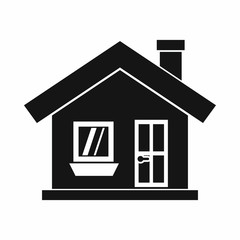 One-storey house with a chimney icon in simple style isolated on white background. Structure symbol