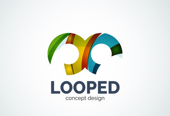 Abstract business company infinity logo template, loops or eight number concept - geometric minimal style, created with overlapping curve elements and waves. Corporate identity emblem