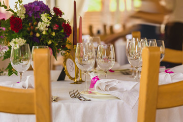 Table setting at a luxury wedding dinner