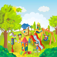 Obraz na płótnie Canvas Children playing in the park illustration