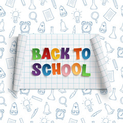 Back to school curved banner on squared paper.