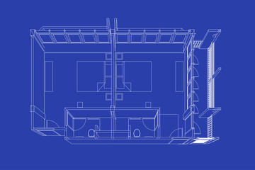 interior architecture abstract, 3d illustration, Top view building structure, floor plan 