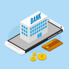 mobile banking with bank building