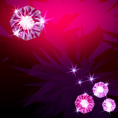 Shine pink diamonds on dark red background. Sparkling diamond or rhinestone.