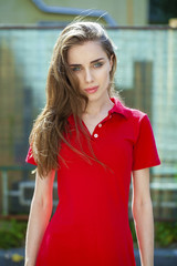Fototapeta premium Portrait close up of young beautiful brunette woman
