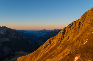 Beautiful autumn sunset in the mountains near Oberstdorf, Allgau, Germany