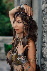 beautiful tribal woman dancer in old temple