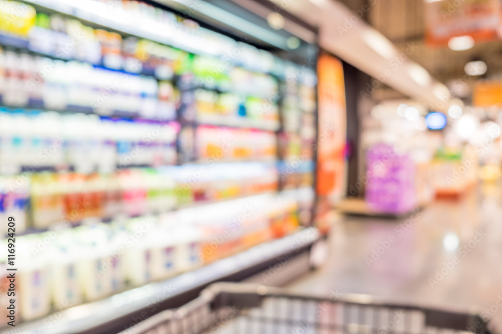 Poster supermarket store blurred background with bokeh,defocused light