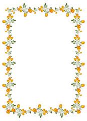 Vertical frame with yellow roses. Vector clip art.