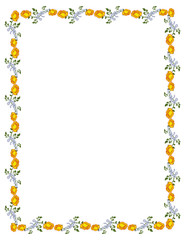 Vertical frame with yellow roses. Vector clip art.