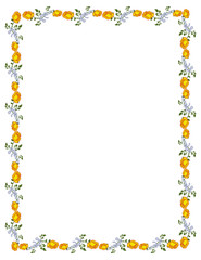 Vertical frame with yellow roses. Vector clip art.