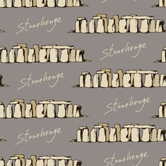 Stonehenge illustration pattern, seamless doodle background