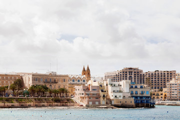 Fototapeta premium Panorama view of Saint Julians Bay in Malta.