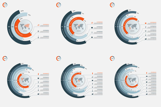 Set of circle infographic templates with 3-8 options. 
