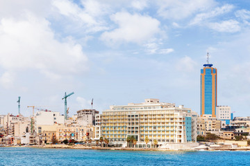 Panorama view of Saint Julians Bay in Malta.