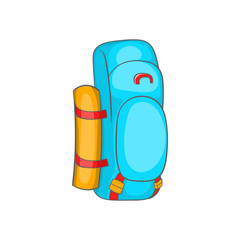 Tourist backpack icon in cartoon style on a white background