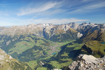 Fototapeta premium Engelberg aerial view and mountain panorama Swiss alps