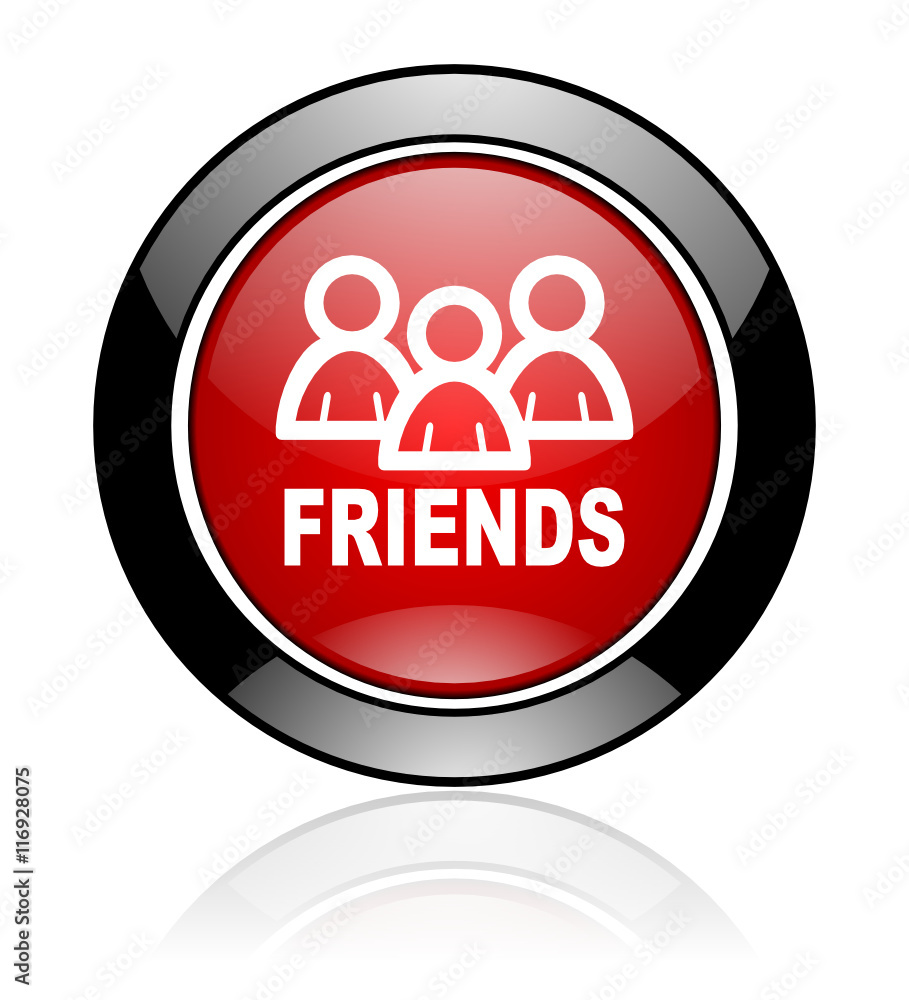 Aufkleber red and black glossy round friends vector icon. modern design circle button.