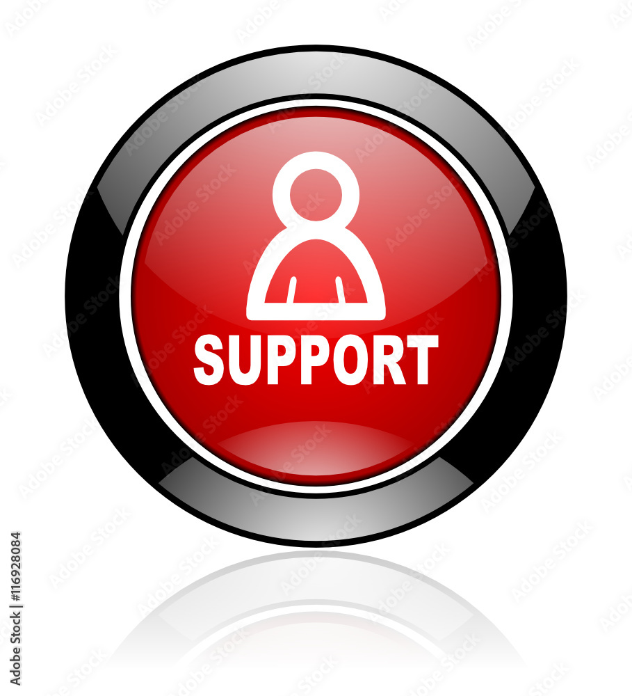 Poster red and black glossy round support vector icon. modern design circle service button.
