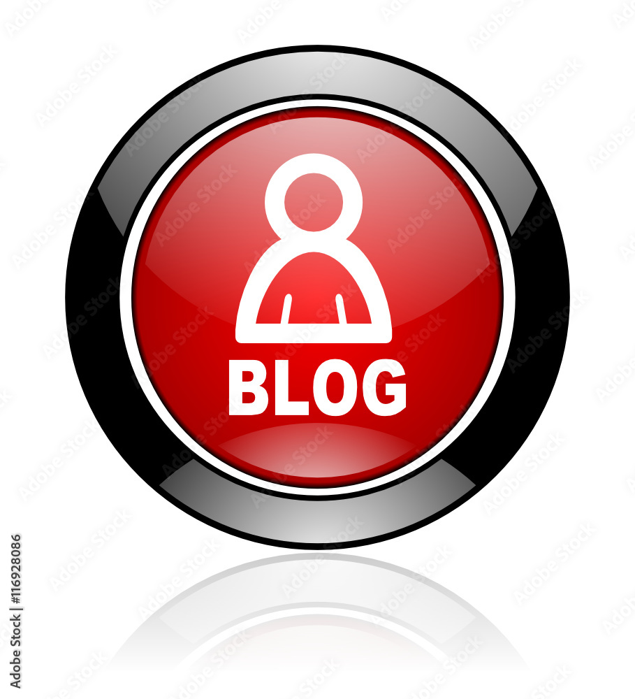 Poster Red and black glossy round blog vector icon. Modern design circle communication button.