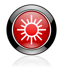 Red glossy sun vector icon.