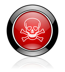 Red glossy skull vector icon.