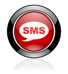 Red glossy sms vector icon.