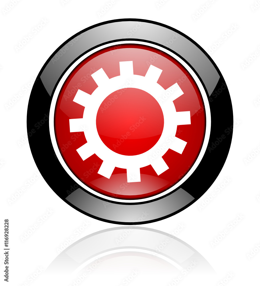 Poster modern design red and black glossy round web gear vector icon