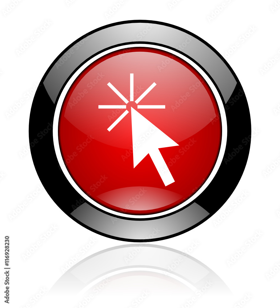Poster Modern design red and black glossy round web click here vector icon