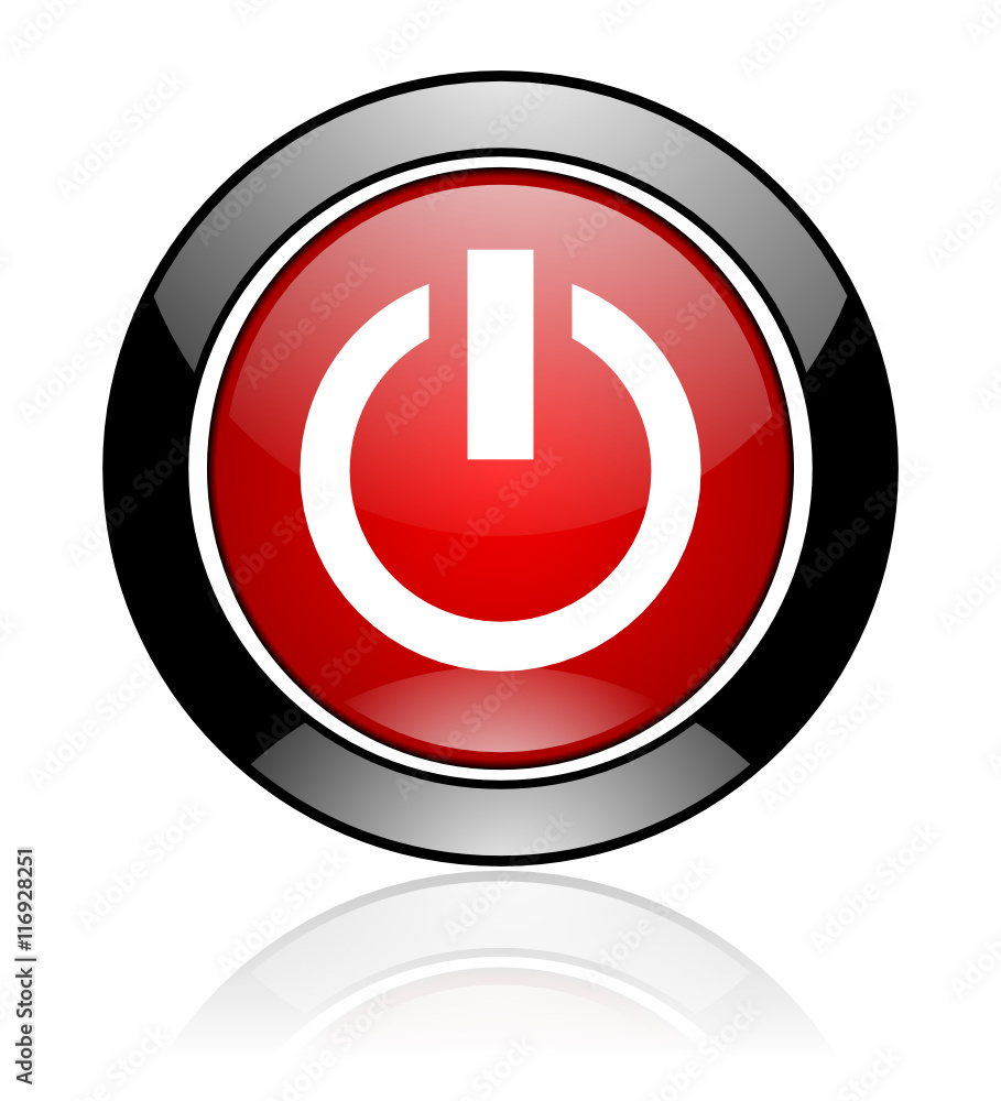 Poster red and black round glossy web power vector icon