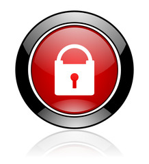 Modern design red and black glossy round web padlock vector icon