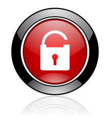 Modern design red and black glossy round web padlock vector icon