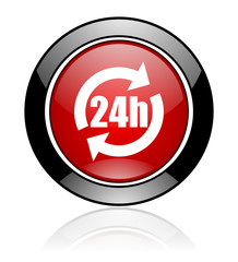 Modern design red and black glossy round web 24h vector icon