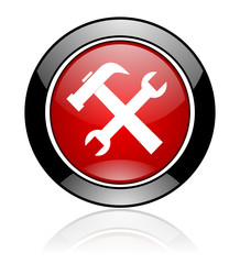 Modern design red and black glossy round web tools vector icon