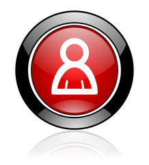 Red and black round glossy web people vector icon