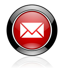 Red and black round glossy web e-mail vector icon