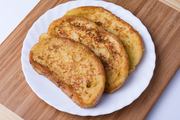 Fried bread slices. Bulgarian breakfast.