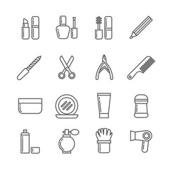 Cosmetics and beauty vector thin line icons