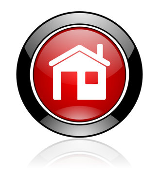 Red and black round glossy web home vector icon