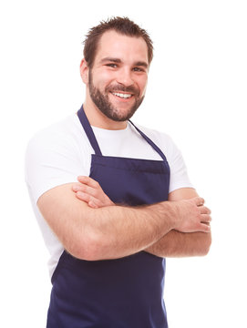 Smiling Man In Blue Apron