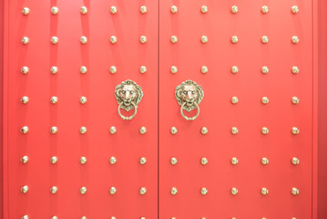 red Chinese temple wooden door