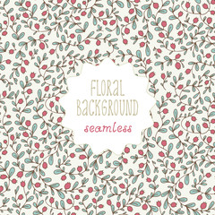 Hand drawn natural background with retro styled leaves and berri