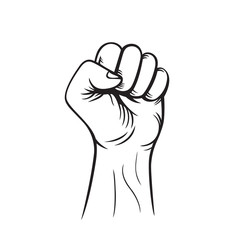 fist held high, outline, protest sign isolated on white, vector illustration